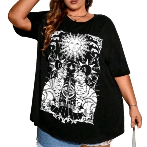 MYSTICAL CATS ☆ GRAPHIC PRINT ☆ MIDNITE BLACK ☆ OVERSIZED TEE ☆ 5x ☆ NWT - Picture 6 of 12